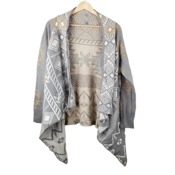 Charlotte Russe Small Cardigan Waterfall Front Southwest Aztec knit Gray Tan New - Picture 1 of 9